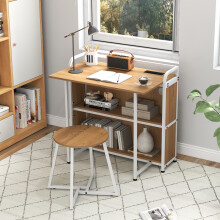 Folding Table w/ Stool 90 cm Computer Desk Set w/ AC Outlets