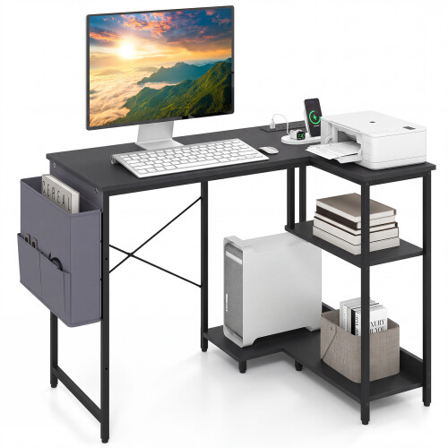 Costway L-Shaped Computer Desk with Integrated Charging Hub