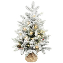 60 cm Prelit Christmas Tree with 35 LED Lights, Snow Flocked Tabletop Xmas Tree with Pine Cones, Berry Clusters, Battery Operated, Green