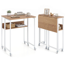 63cm Small Folding Desk with Wheels Shelf Writing Desk For Home Office