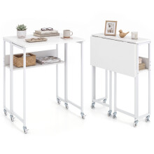 63cm Small Folding Desk with Wheels Shelf Writing Desk For Home Office