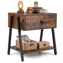 Industrial Nightstand w/Drawer Bedside Table w/ Shelf Wooden End Table
