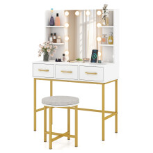 Makeup Dressing Table & Cushioned Stool Set with Mirror & Lights