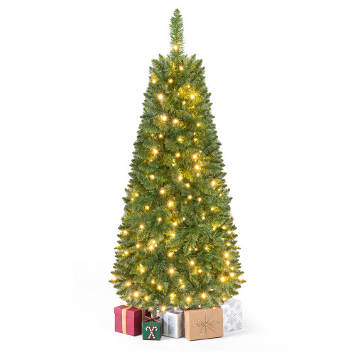 Costway 4.5 ft Pre-Lit Artificial Christmas Tree with Hinged Design and Metal