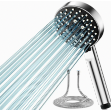 High Pressure Handheld Shower Head with 2 m Hose, 5 Spray Modes, Water Saving for Low Pressure