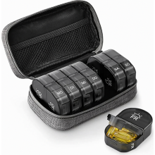 7 Day Pill Organiser, Morning and Evening Medication Box with 2 Compartments and Zipped Fabric Carrying Pouch