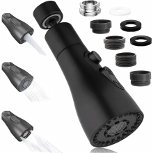 Black Swivel Tap Aerator, 360 Degree Rotating Faucet Extension, 3 Spray Modes for Kitchen and Bathroom
