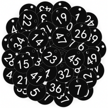 100 Black Round Numbered Tags from 1 to 100, Waterproof Plastic ID Labels with Holes for Hotel Coatrooms