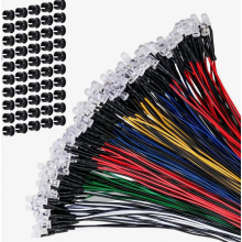 60 Pack 5mm DC 12V Pre-Wired LED Diodes for Model Making, White Red Blue Green Yellow Orange
