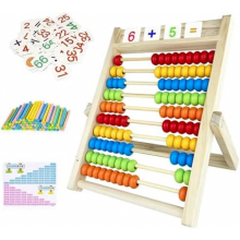 Wooden Abacus for Children, 100 Beads, 100 Counting Sticks, Number and Alphabet Cards, Maths Learning Toy