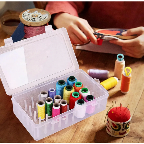 2 Piece Clear Plastic Thread Storage Boxes, Empty Sewing and Embroidery Organisers for 42 Spools 2