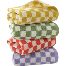 Soft Checkered Bath and Face Towel, 33 x 73 cm, Four Colours, Absorbent Cotton for Bathroom