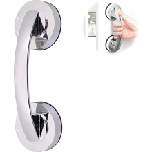 Senior Shower Grab Rail, No-Drill Suction Cup Handle for Glass Doors, Non-Slip Portable Grip, Silver