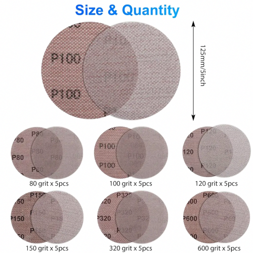 30 Pack 125 mm Mesh Sanding Discs, Hook and Loop Anti-Clogging Abrasive Pads for Drywall Sanders 2