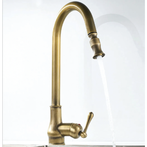 Antique Bronze Copper Kitchen Tap, Single-Hole Mixer with Pull-Out Sprayer for Home Kitchens 2