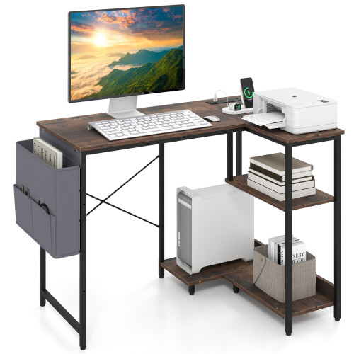 Costway L-Shaped Computer Desk with Integrated Charging Hub 1