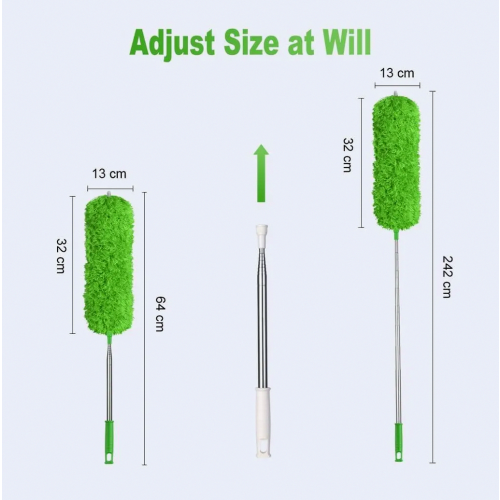 Washable Microfibre Duster with 242 cm Extendable Stainless Steel Pole, Flexible Corner Tool, Green 1