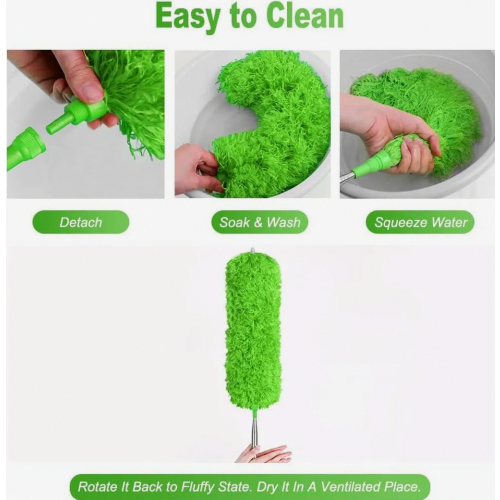 Washable Microfibre Duster with 242 cm Extendable Stainless Steel Pole, Flexible Corner Tool, Green 2