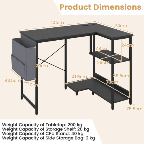 Costway L-Shaped Computer Desk with Integrated Charging Hub 2