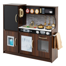 Wooden Play Kitchen Kids Pretend Play Toy w/Microwave Ice Make
