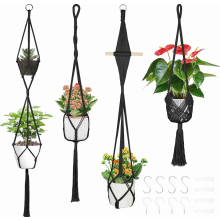 Set of 4 Macrame Plant Hangers with S Shaped Metal Hooks, Cotton Rope Hanging Planters for Indoor and Outdoor Decor