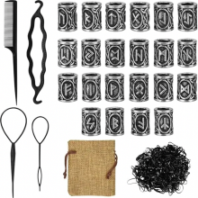 Set of 24 Viking Rune Beard Beads, 10 x 13 mm, with 400 Elastic Bands for Hair and Beard Styling