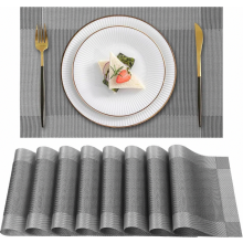 Set of 8 Washable PVC Placemats, Woven, Non-Slip, Tear-Resistant, Heat-Resistant, Grey, 45 x 30 cm
