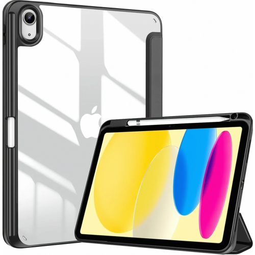 Tablet Case Compatible with 10th Generation 10.9 Inch Device, Shockproof Cover with Pencil Holder, Clear Back, Black
