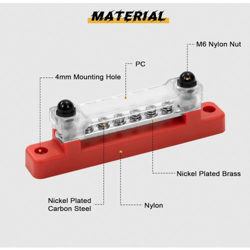 2 Pack 12V-48V DC Busbar Distribution Block, 150A Power Distributor with 4 M6 Studs for Boat RV 2