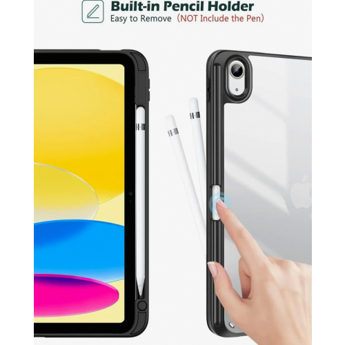 Tablet Case Compatible with 10th Generation 10.9 Inch Device, Shockproof Cover with Pencil Holder, Clear Back, Black 2