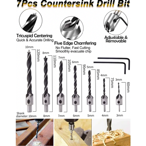 26-Piece Woodworking Countersink Drill Bit Set, High-Speed Steel Chamfer Tools for Clean Hole Edges 1