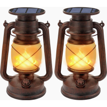 Vintage Solar Lanterns, 2 Pack, Outdoor Hanging Garden Lights, Waterproof LED Flame Effect Lamps