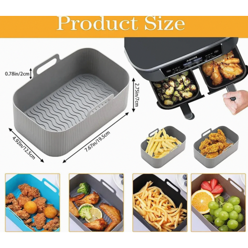 2 Pack Silicone Air Fryer Baskets, Reusable Replacement Cooking Accessories for Kitchen Ovens, Grey 1