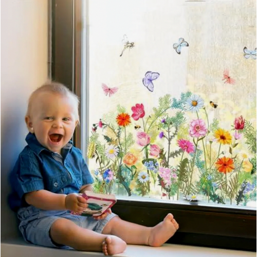 Spring Window Decorations, 3 Sheets Floral and Butterfly Static Cling Self Adhesive Stickers for Home 2