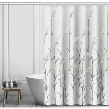 Botanical Reed Flower Shower Curtain 180 x 180 cm with 12 Rings, Anti-Mould, Quick-Drying, Weighted Hem