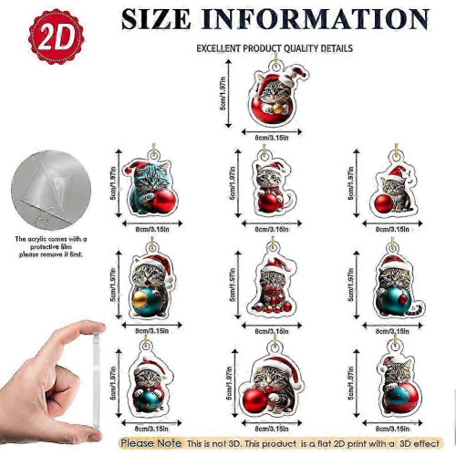 Christmas Cat Ornaments - Acrylic Tree Decorations Create Festive Feline Charm 2