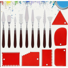 Juego de 15 espátulas para pintura, 9 espátulas de acero inoxidable y 6 raspadores de plástico para acrílico, óleo y acuarela.