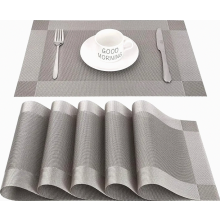 Manteles individuales de PVC lavables, color gris, juego de 6, resistentes al calor y antideslizantes, 45 x 30 cm