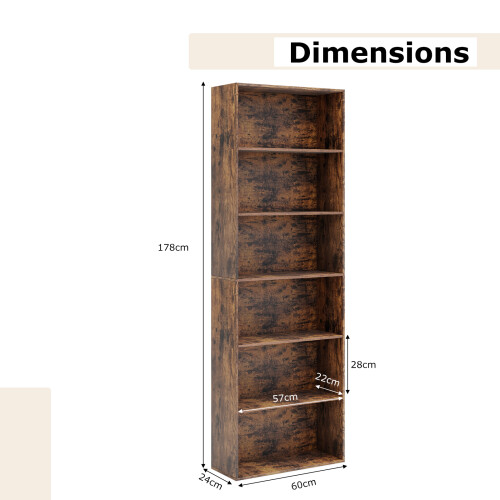 Costway 6-Tier Open Bookcase 178cm Tall Standing Book Storage Organizer 2