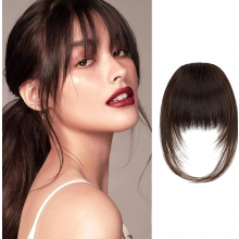 Flequillo y coleta con clip, extensiones con piezas para las sienes, postizo de cabello humano Remy de aspecto natural para mujer.