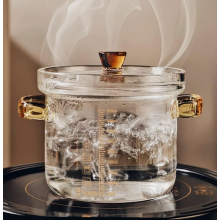 Cacerola de vidrio de borosilicato de 0,45 L (15,8 oz) con tapa, olla de cocción transparente resistente al calor para sopas.