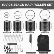 Juego de 50 rulos autoadherentes para el cabello, 24 rulos en 4 tamaños, 24 pinzas de acero inoxidable para cabello largo, mediano y corto.