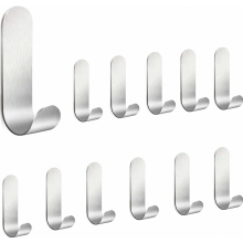Paquete de 12 ganchos adhesivos de acero inoxidable, ganchos de pared sin taladro, impermeables, resistentes a la corrosión, color plata.