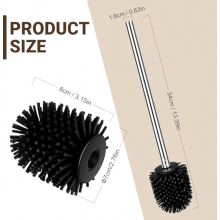 Paquete de 2 cepillos de inodoro de silicona con mangos de acero inoxidable, color negro, 7 cm de diámetro, cepillos de repuesto