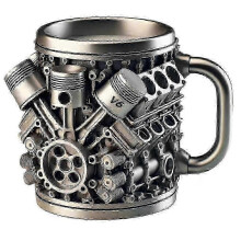 Taza de acero inoxidable con diseño de motor de coche V8 y V6. Taza de café única con diseño de motor de coche. Taza de cóctel de acer