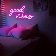Neonový nápis Good Vibes, růžové LED neonové světlo napájené z USB, stmívatelný vypínač, 16,1 x 8,2 palce, nástěnná deko