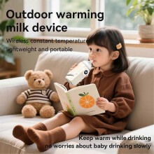 Draagbare USB-babyflesverwarmer met constante temperatuurregeling en geïsoleerde flessenhoes voor warme melk onderweg.