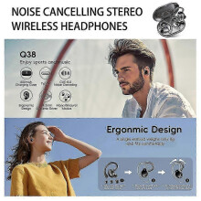 Auriculares Bluetooth Q38 impermeables con cancelación de ruido, gancho para la oreja y pantalla LED para gimnasio, correr y entrenar.