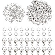 Kit de 50 fermoirs pour bracelets et colliers avec 120 anneaux de jonction, fermoirs mousquetons et accessoires argentés pour la création de