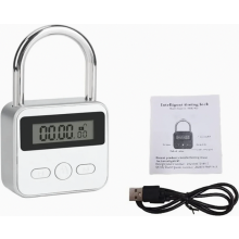 Cadenas numérique à minuterie avec écran LCD, minuterie de 99 heures, rechargeable par USB, couleur argent, pour une utilisation avec un tél